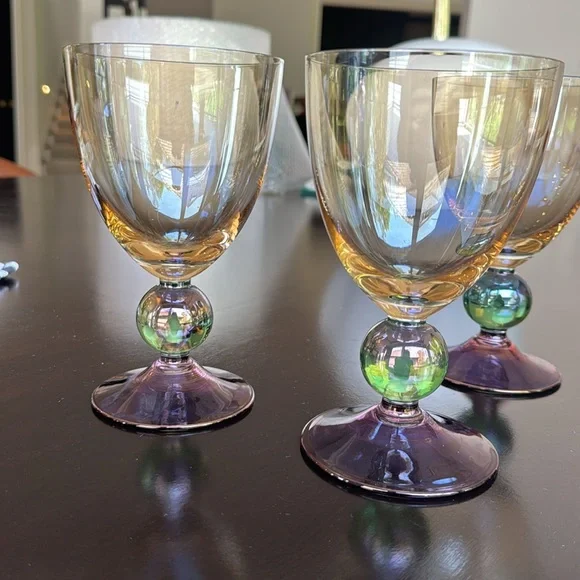 Set of 6 Vintage Krosno Poland tri color goblets - Picture 3 of 6